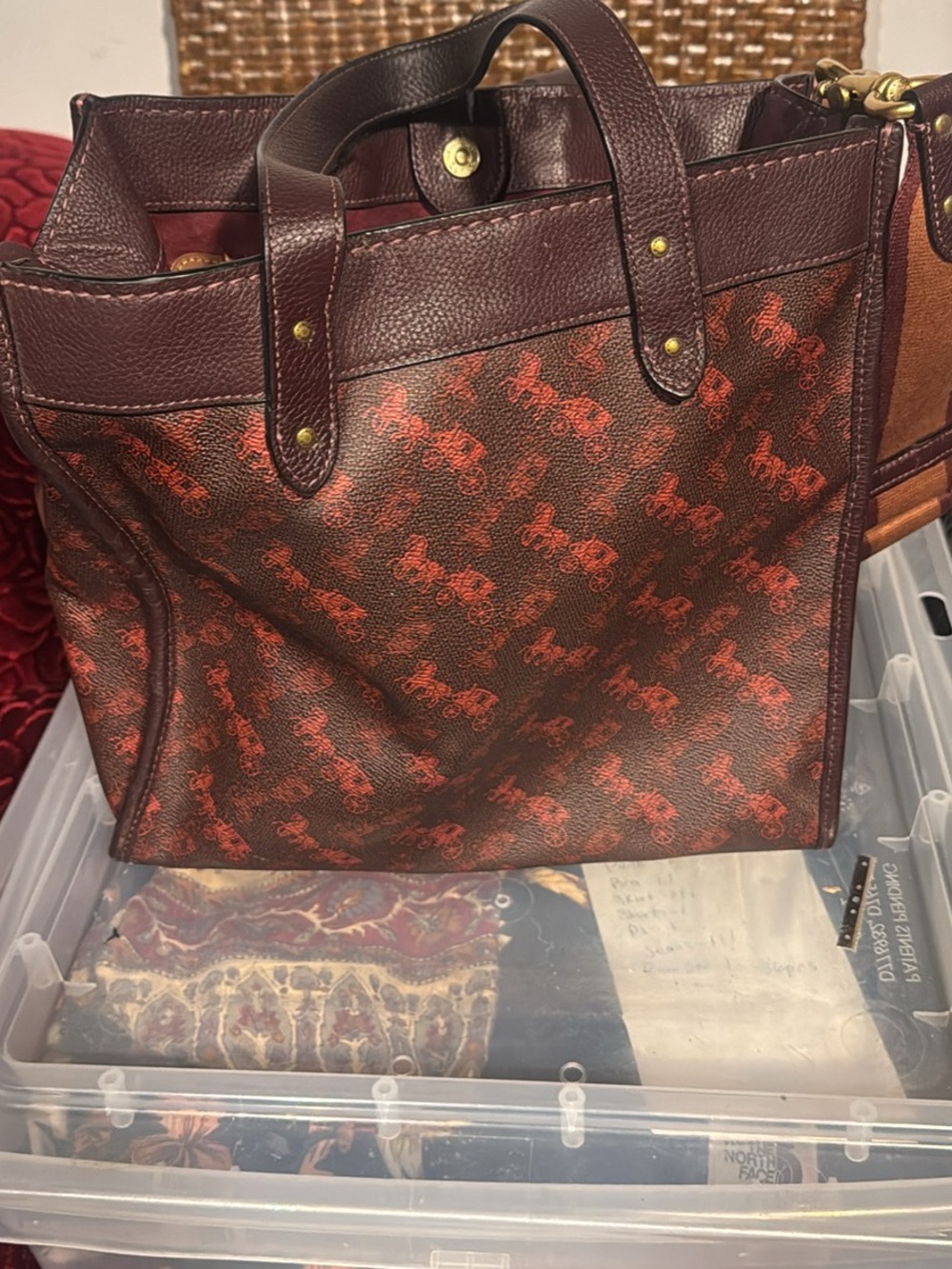 Coach Burgundy and Orange Signature Tote
